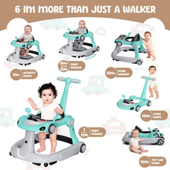 Zenvory 6-in-1 Foldable Baby Walker interactive-dashboard highlights steering wheel and gears for imaginative play.