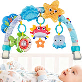 ZFSZSY baby mobile with crib clip featuring starfish and rattle for sensory play.