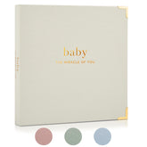 ZICOTO baby memory book cover in sage green linen for durable keepsakes.