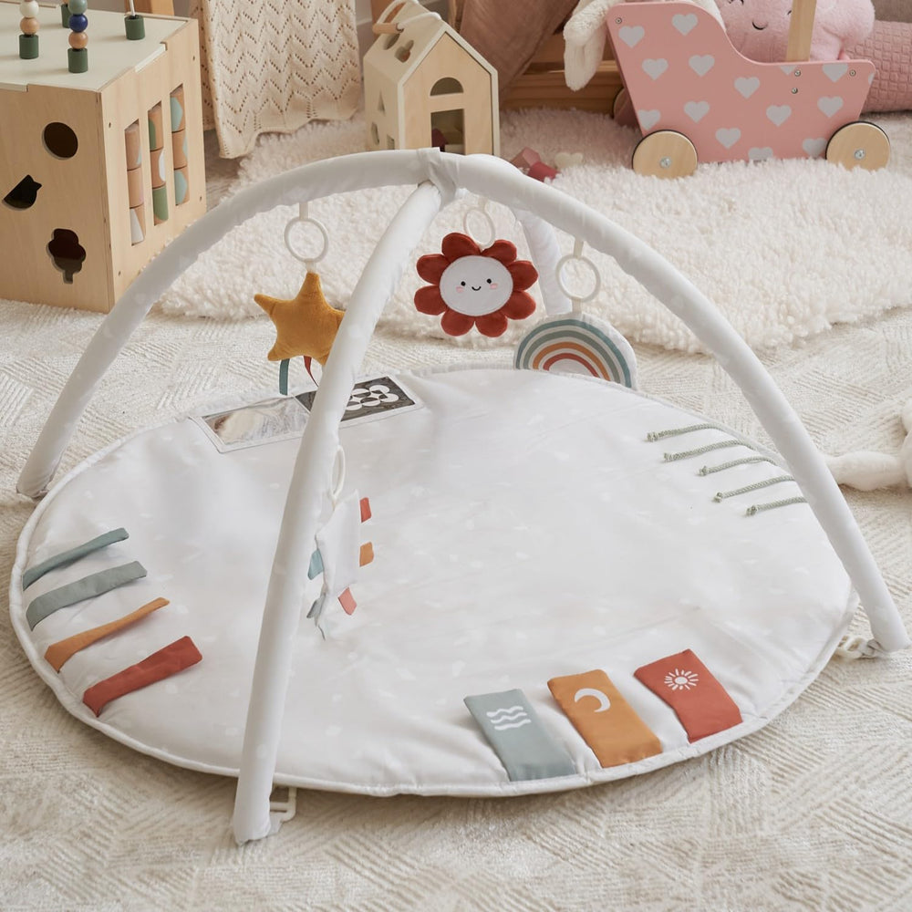 ZICOTO beautiful baby play gym with 4 toys supports sensory exploration.