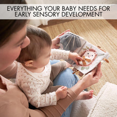ZICOTO soft baby book pages reveal textures and animals for sensory play.