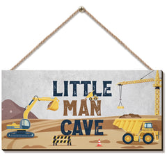 ZIEYOMI Little Man Cave Sign with excavator pattern, ideal for boys' room decor