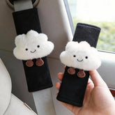 Zigihos cloud seatbelt pad 2-pack closeup showing soft faux wool for gentle rides