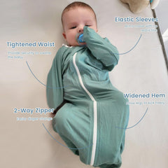 Roomy hem supports growth while babies kick freely.