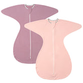 ZIGJOY Shark-Fin Transition Swaddle arms-up two-piece set in pink and purple for secure comfort.