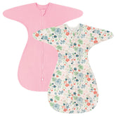 ZIGJOY Shark-Fin Transition Swaddle pink flower front view, cozy all-season comfort.