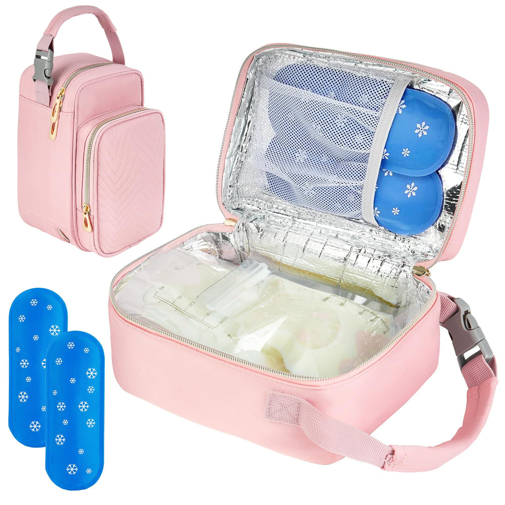 ZIOZERTT breastmilk cooler bag pink, portable on-the-go storage for feeding needs.