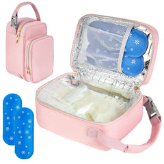 ZIOZERTT breastmilk cooler bag pink, portable on-the-go storage for feeding needs.