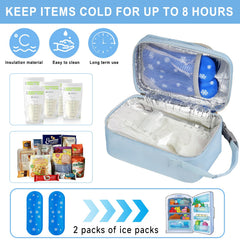 ZIOZERTT insulated breastmilk storage bag blue with waterproof interior