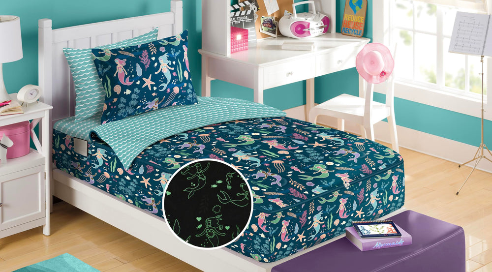 Zipit Bedding glow-in-the-dark enchantment image featuring mermaid princesses for magical bedtime