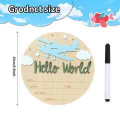 Ziyutam airplane wooden sign used as first photo backdrop for newborns