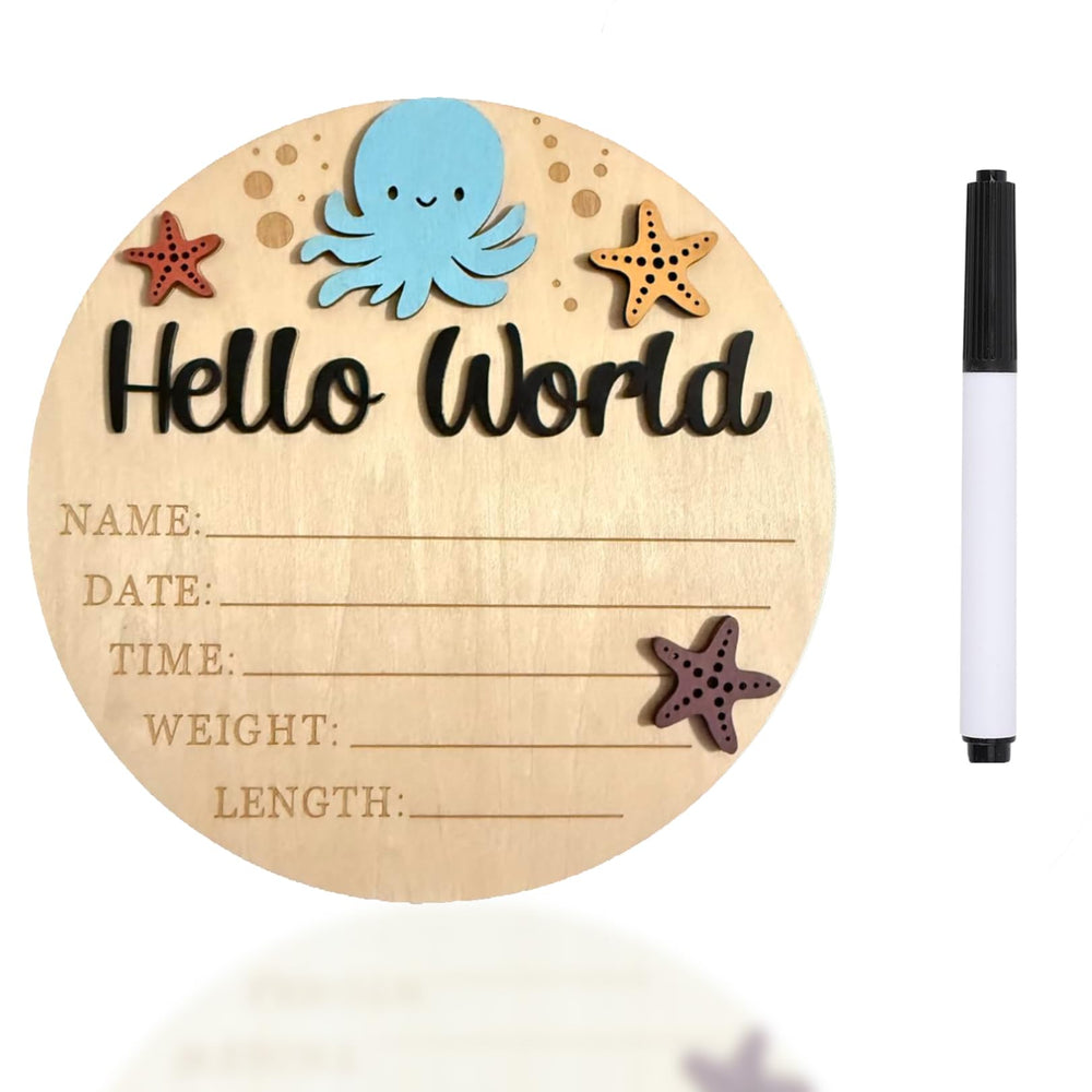 Ziyutam baby announcement sign with 3D ocean octopus adds warmth to newborn photos.