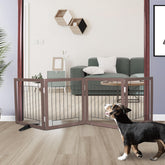 ZJSF 4-panel dog gate fully expanded across a hallway for pet containment.