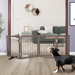 ZJSF 4-panel dog gate fully expanded across a hallway for pet containment.