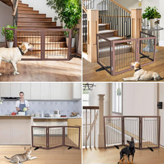 ZJSF dog gate folded for compact storage beside a doorway.