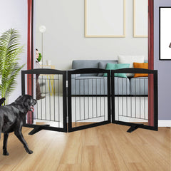 ZJSF three-panel wooden dog gate for doorways, sturdy and easy to reposition.