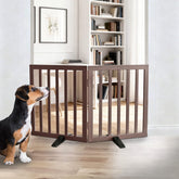 ZJSF wooden freestanding dog gate close-up shows cedar durability for long-lasting pet guarding