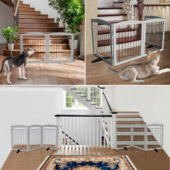 ZJSF dog gate wooden frame and steel bars for durability.