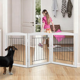 ZJSF wooden grey three-panel gate forms a safe room barrier for pets.
