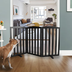 ZJSF foldable cedar dog gate with three panels for hallways.