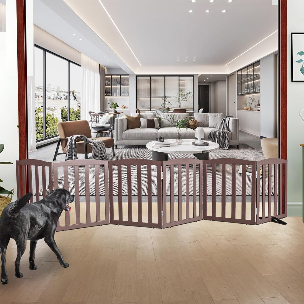 ZJSF foldable gate in cedar wood keeps stairs safe with a stylish brown finish.