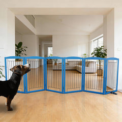 ZJSF freestanding blue wood dog gate blocks rooms for safe, flexible space