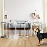 ZJSF freestanding dog gate with six panels opened to 120 inches for wide doorways.