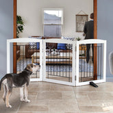 ZJSF freestanding dog gate in white with three panels fits doorways securely.