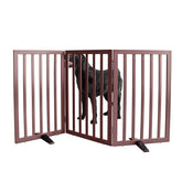 ZJSF freestanding dog gate in cedar wood offering a sturdy barrier.
