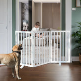 ZJSF wooden pet gate with 3-panel setup shows sturdy cedar and natural grain for home use.