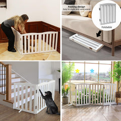 ZJSF wooden pet gate with six panels and sturdy hinges.