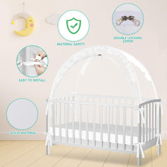 Zkaitoy Crib Tent two-way zipper keeps baby safely inside.