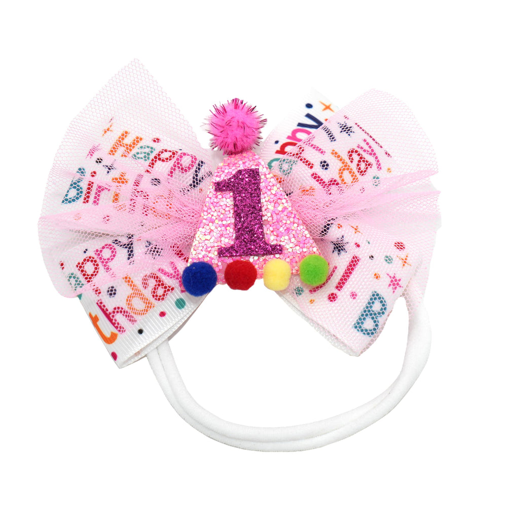 Zlwse birthday bow with glitter ice cream motif for festive photos.