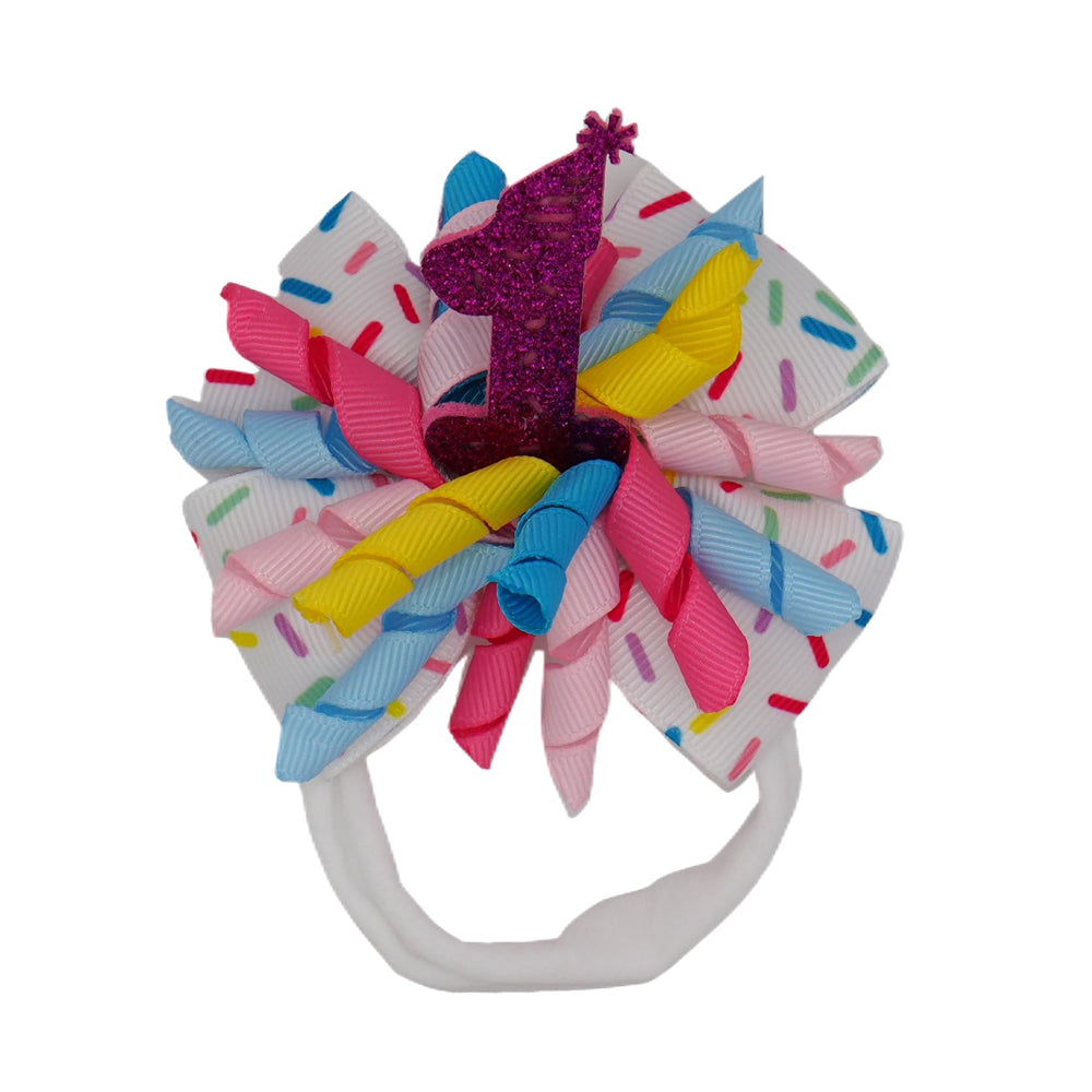 Zlwse birthday hair bow with glitter for toddler first birthday photos.