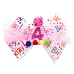 Zlwse birthday hair bow glitter front view adds festive charm to a toddler's look.