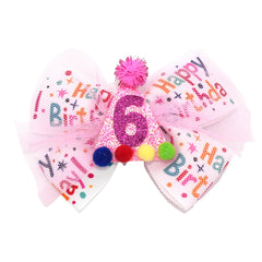 Zlwse Birthday Hair Bow Sparkle Pink enhances a toddler's party outfit for festive photos.