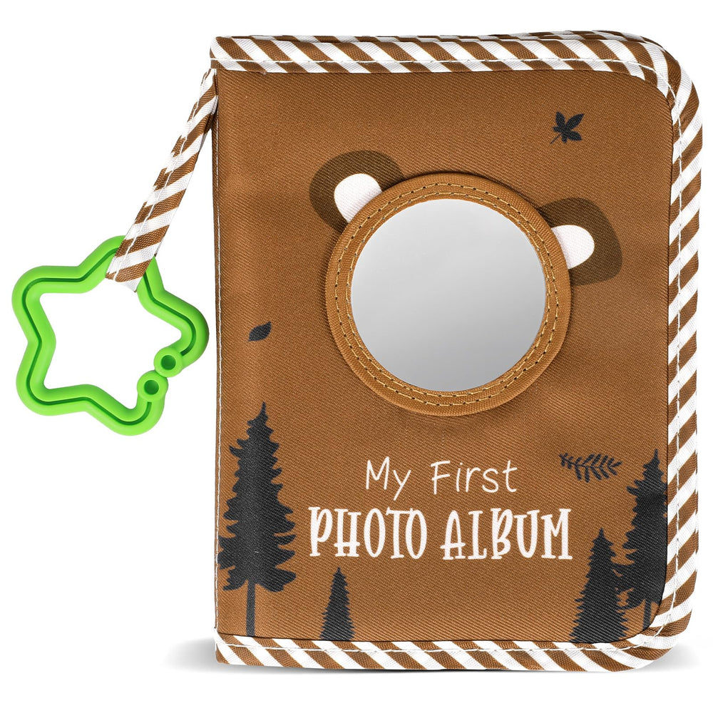 ZOIIWA Baby's First Family Album with brown bear cover and soft fabric keepsake