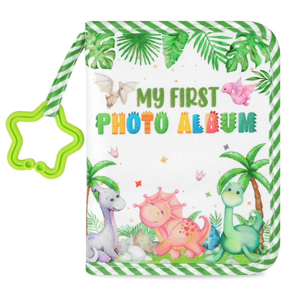 ZOIIWA baby first family album front cover with watercolor dinosaur design, a charming keepsake