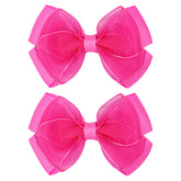 Zolyco Tiny 3-Inch Organza Bow Clip in deep hot pink, gentle, secure grip.