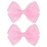 Zolyco Tiny 3-Inch Organza Glitter Bow light pink close-up, gentle on hair.