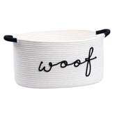 ZOMBATI Woof dog toy basket close-up weave for stylish toy organization.