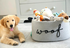 Zombati Woof dog basket with sturdy handles for easy carrying.