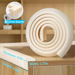 ZOMPAGO corner guards attached to a cabinet corner for childproofing.