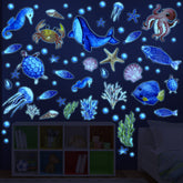 Zonon glow in the dark ocean stickers collection brightening kids' walls with playful underwater scene.