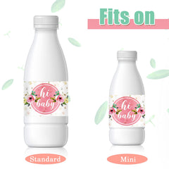Zonon pink floral table decor label on water bottle, ideal for garden baby shower.