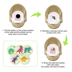 Zonon color-changing potty stickers for boys with multiple dinosaur patterns.