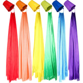 Zonon rainbow curtains frame a classroom window for the first day of school