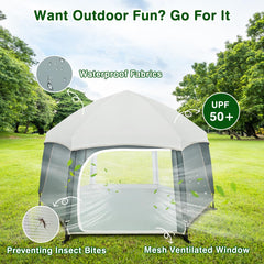 Zooawa Pop Up Playpen front sunshade provides shade and cooling for play.