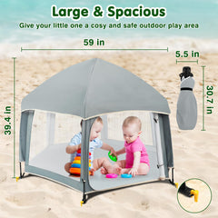 Zooawa Pop Up Playpen side sunshade shields from sun during outdoor play.