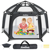 Zooawa pop-up playpen with sunshade provides shade for outdoor play